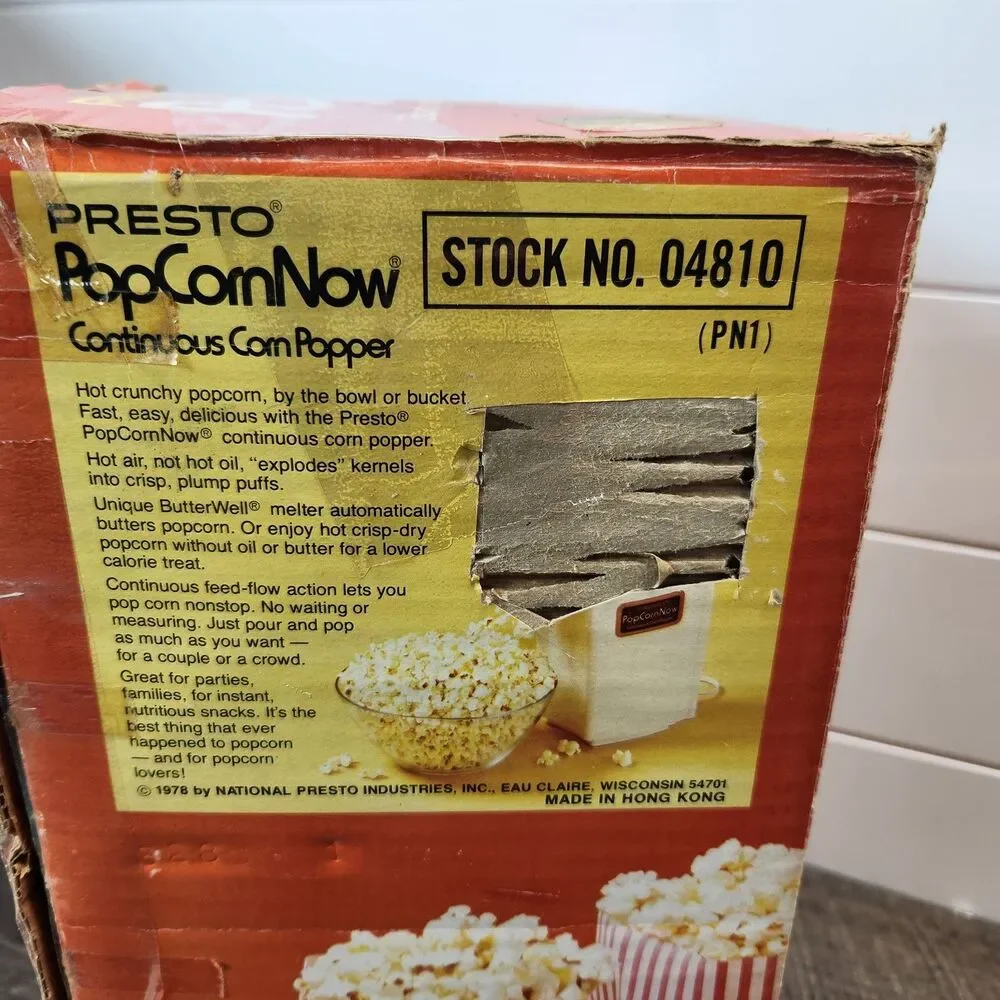 Vintage 1978 Presto PopCornNow Continuous Corn Popper Hot Air Popper 04810 WORKS
